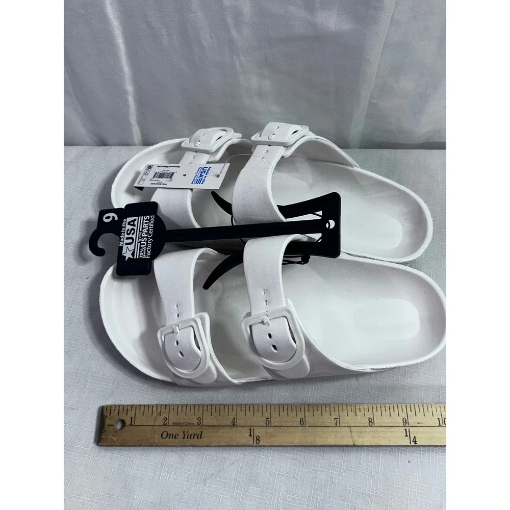 Time and Tru Slide Sandals Size 9 White EVA Double Buckle Women